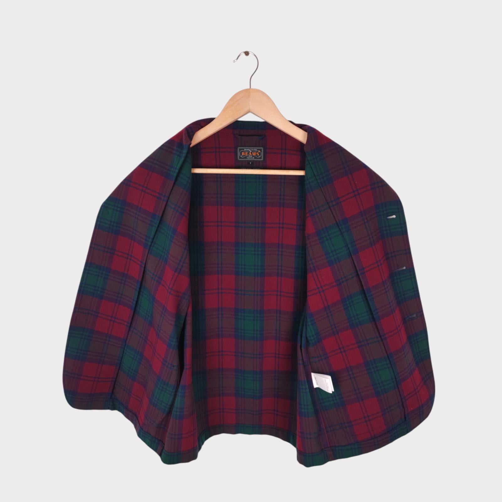 BEAMS PLUS Men's Red/Green Check Flannel Chore Jacket
