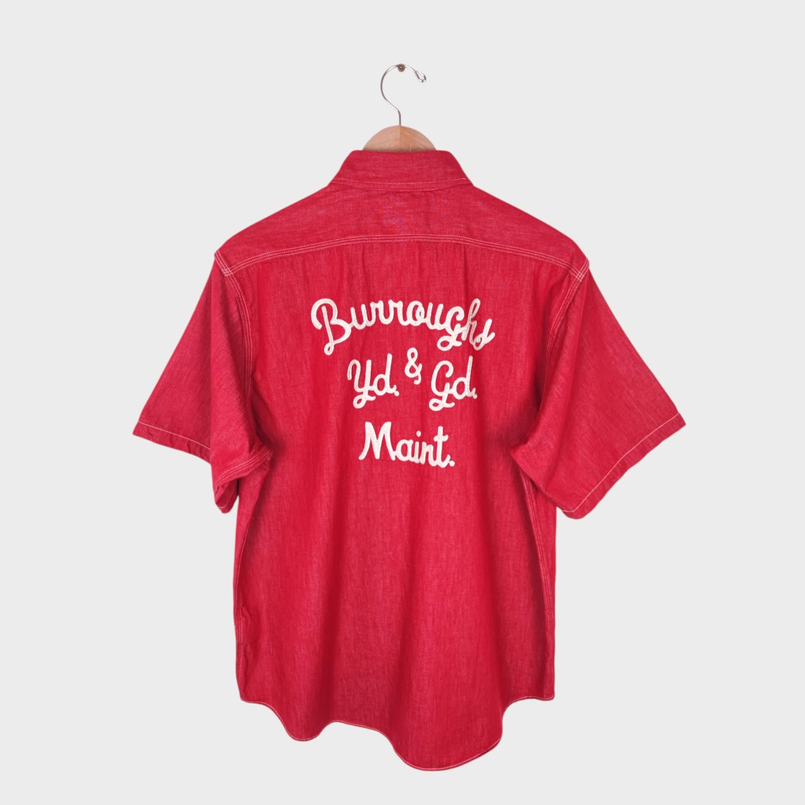 SUGAR CANE Men's Made in Japan Red Chain Stitched Embroidered Short Sleeved Shirt