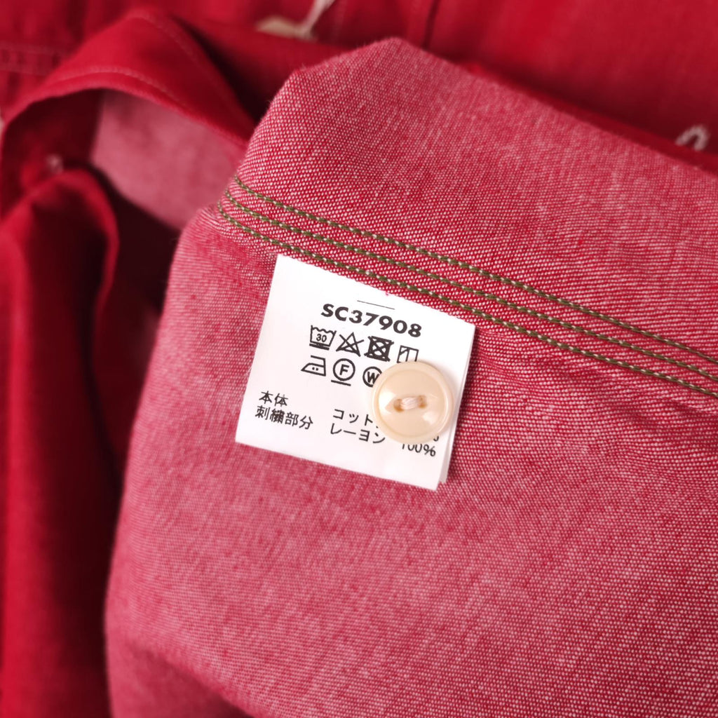 SUGAR CANE Men's Made in Japan Red Chain Stitched Embroidered Short Sleeved Shirt