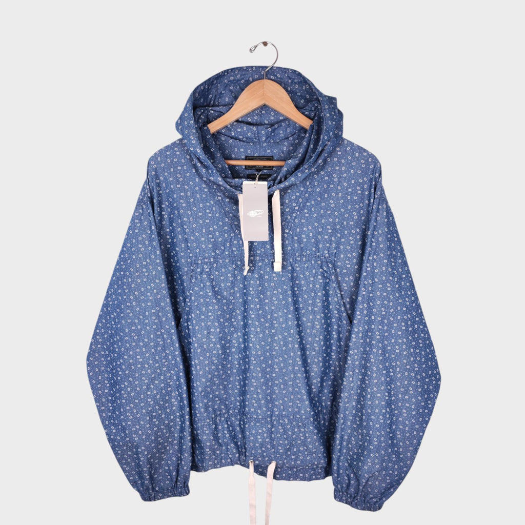 BEAMS PLUS Men's MIL NYCO Indigo Chambray Discharge Print Smock Parka Jacket