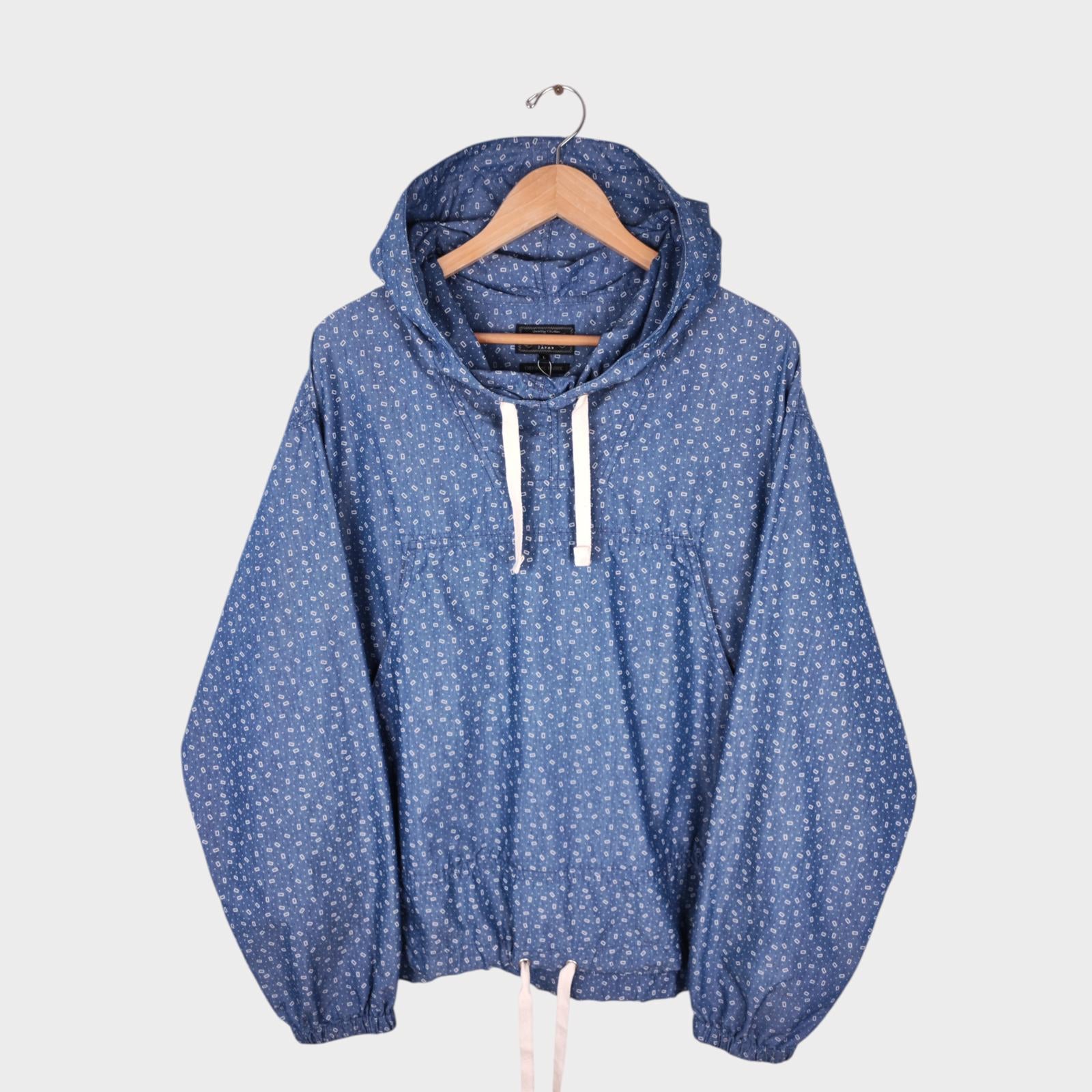 BEAMS PLUS Men's MIL NYCO Indigo Chambray Discharge Print Smock Parka Jacket