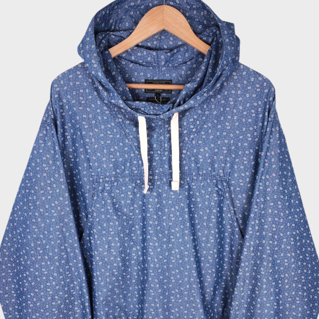 BEAMS PLUS Men's MIL NYCO Indigo Chambray Discharge Print Smock Parka Jacket