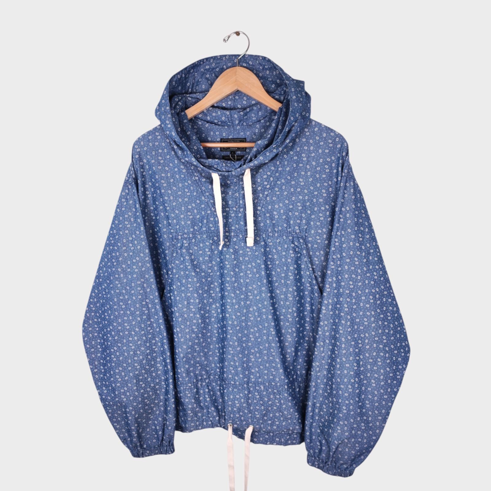 BEAMS PLUS Men's MIL NYCO Indigo Chambray Discharge Print Smock Parka Jacket