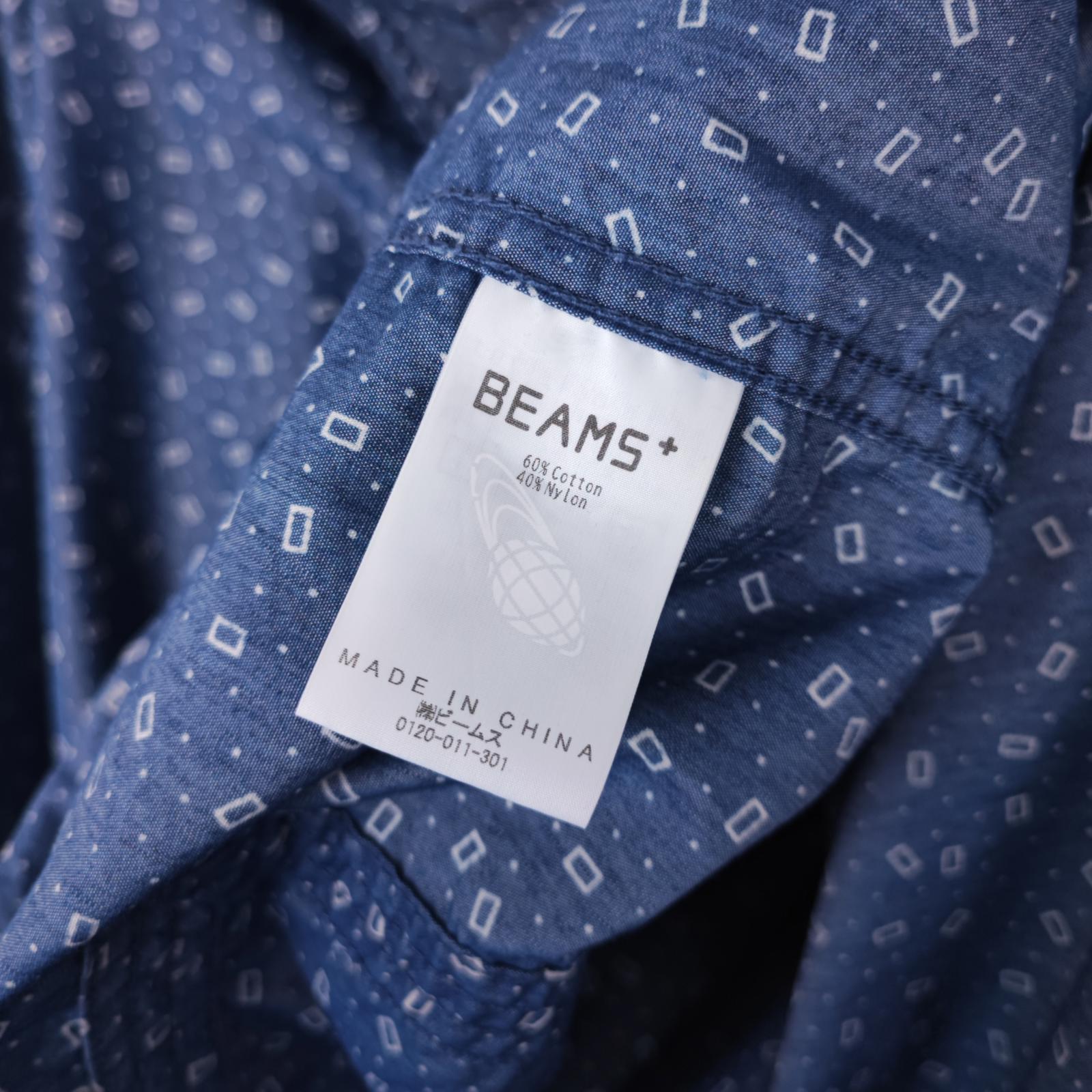 BEAMS PLUS Men's MIL NYCO Indigo Chambray Discharge Print Smock Parka Jacket