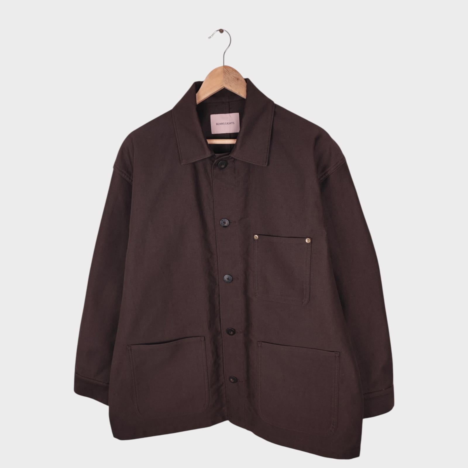 BEAMS LIGHTS Men's Dark Brown Heavyweight Moleskin Chore Jacket