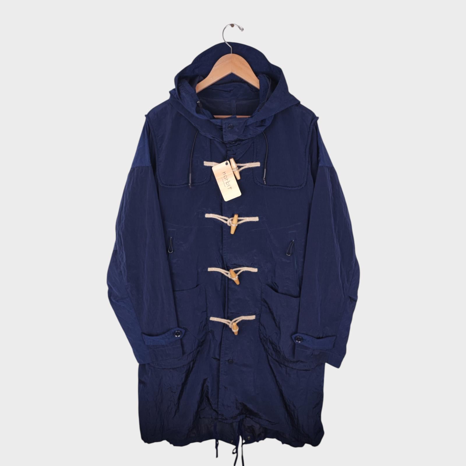 NORBIT BY HIROSHI NOZAWA Men's Navy Blue Nylon Duffle Mod Coat Jacket