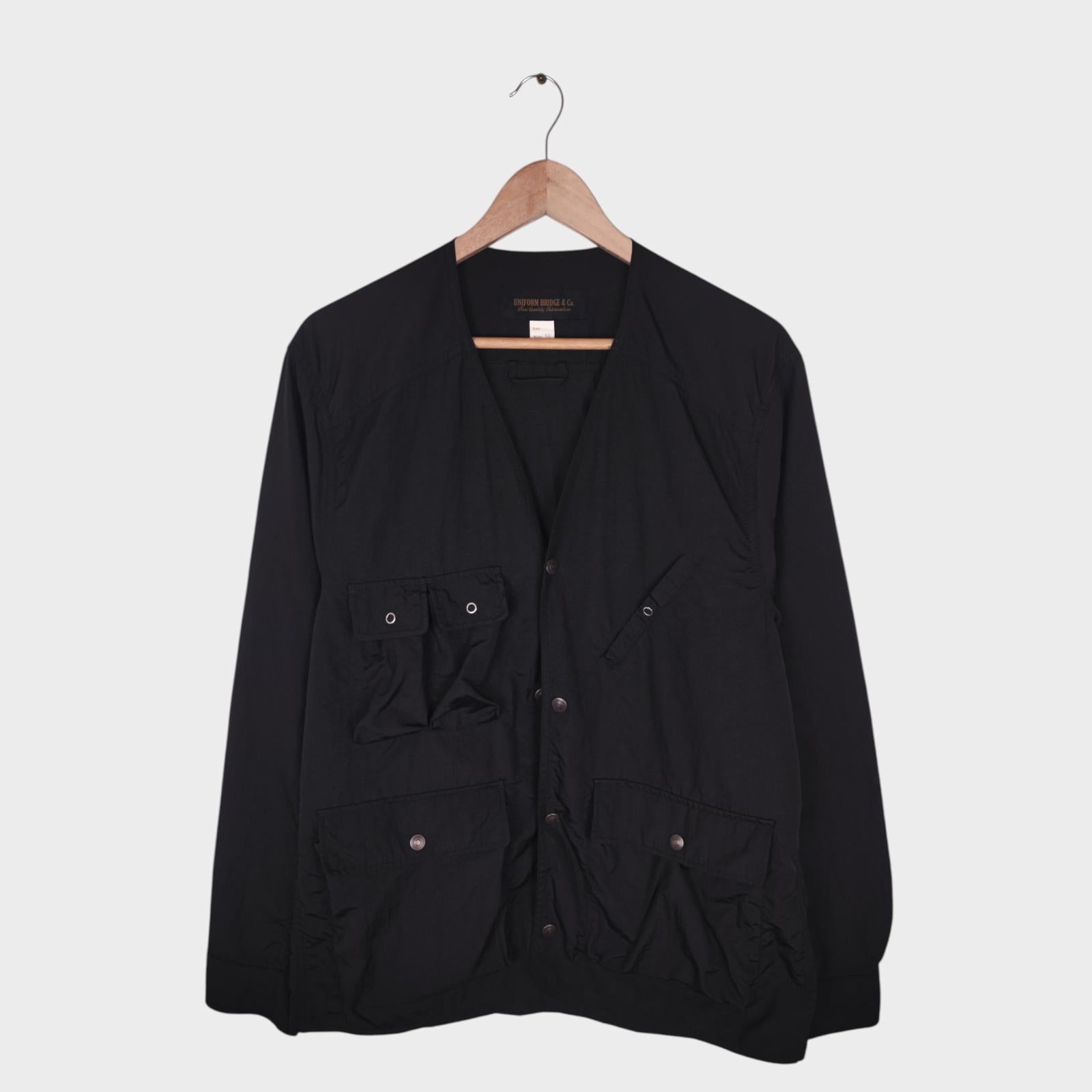 UNIFORM BRIDGE Men's Black Nylon V-Neck Utility Jacket