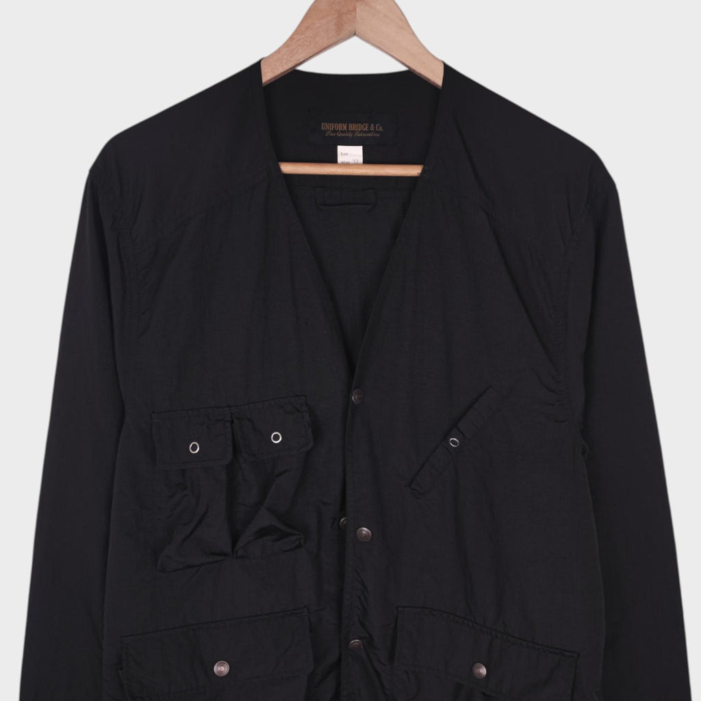 UNIFORM BRIDGE Men's Black Nylon V-Neck Utility Jacket