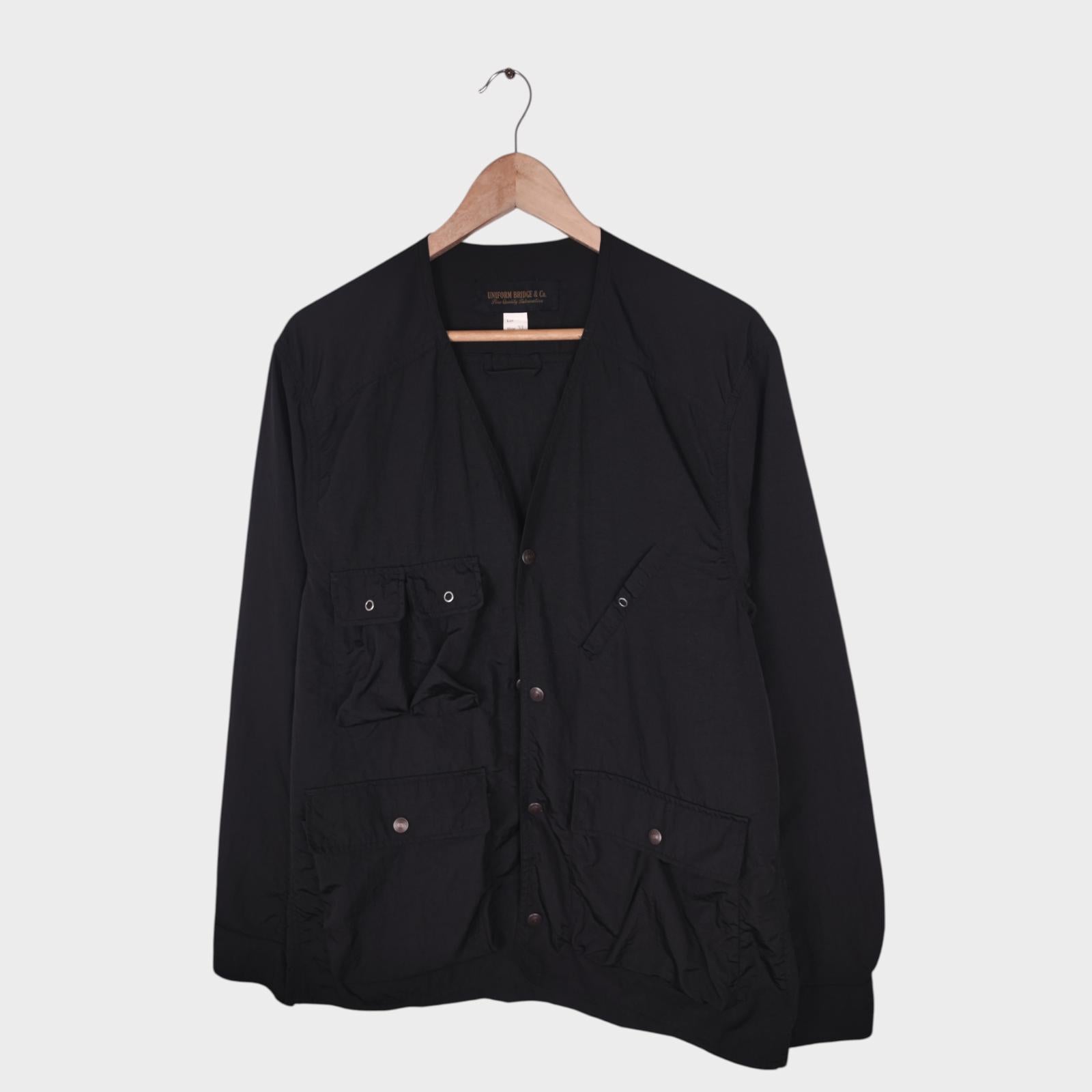 UNIFORM BRIDGE Men's Black Nylon V-Neck Utility Jacket