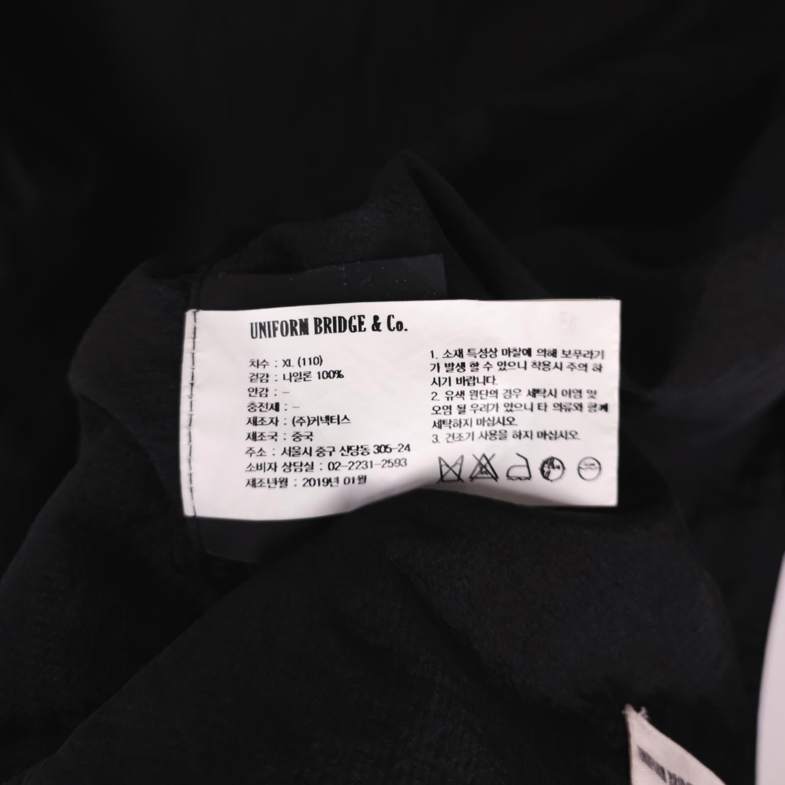 UNIFORM BRIDGE Men's Black Nylon V-Neck Utility Jacket