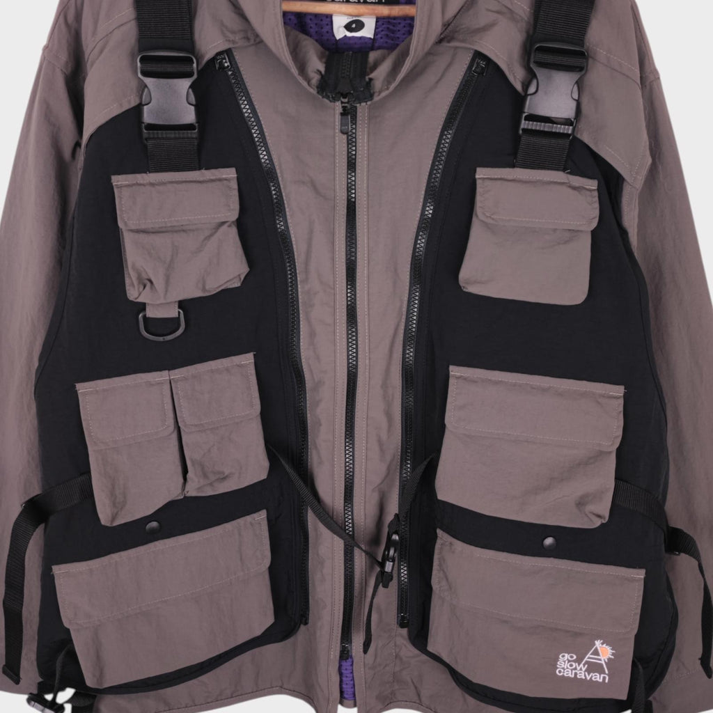 GO SLOW CARAVAN Japan Men's Grey Light Shell Nylon Utility 3-Way Jacket