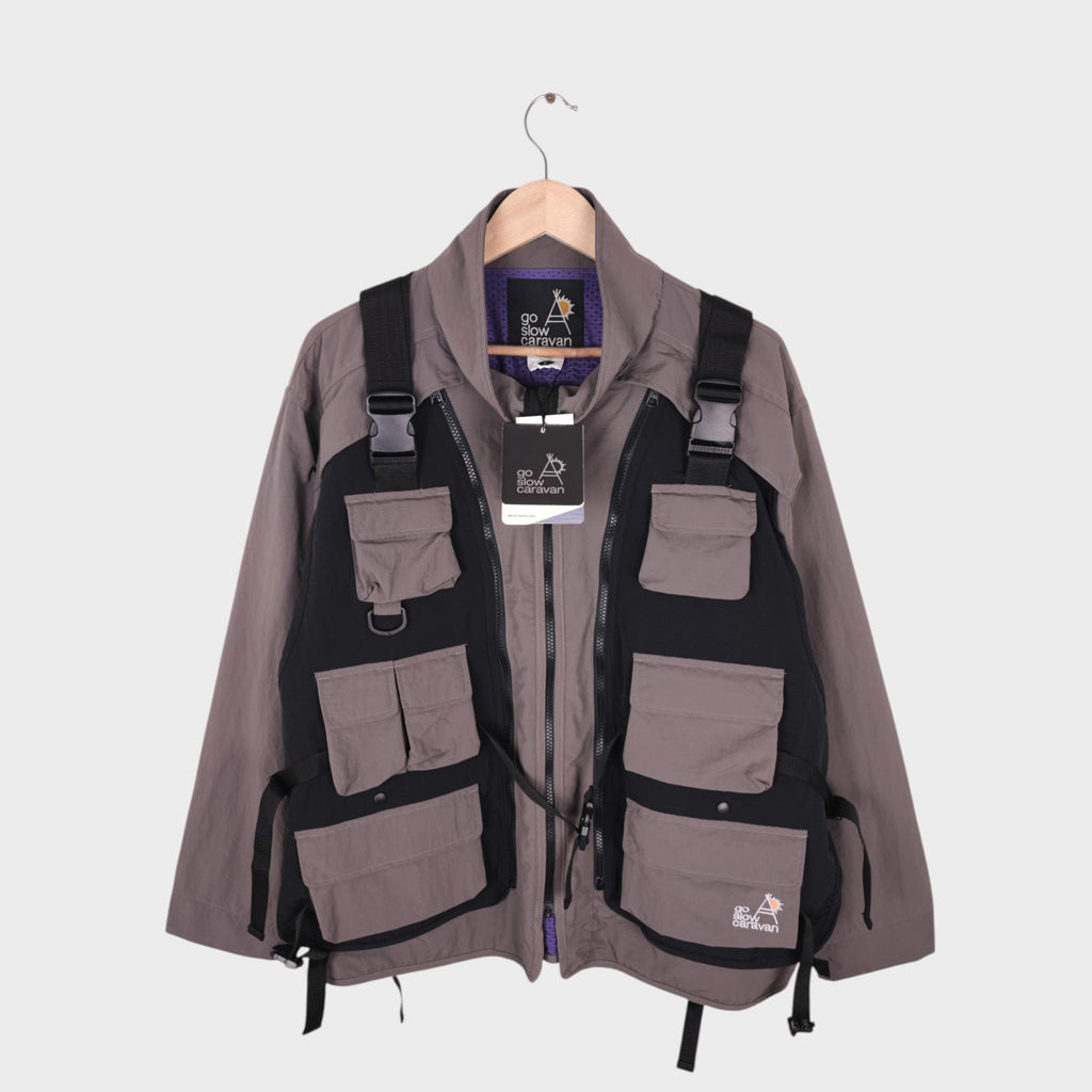 GO SLOW CARAVAN Japan Men's Grey Light Shell Nylon Utility 3-Way Jacket