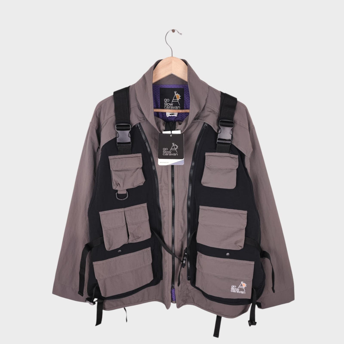 GO SLOW CARAVAN Japan Men's Grey Light Shell Nylon Utility 3-Way Jacket