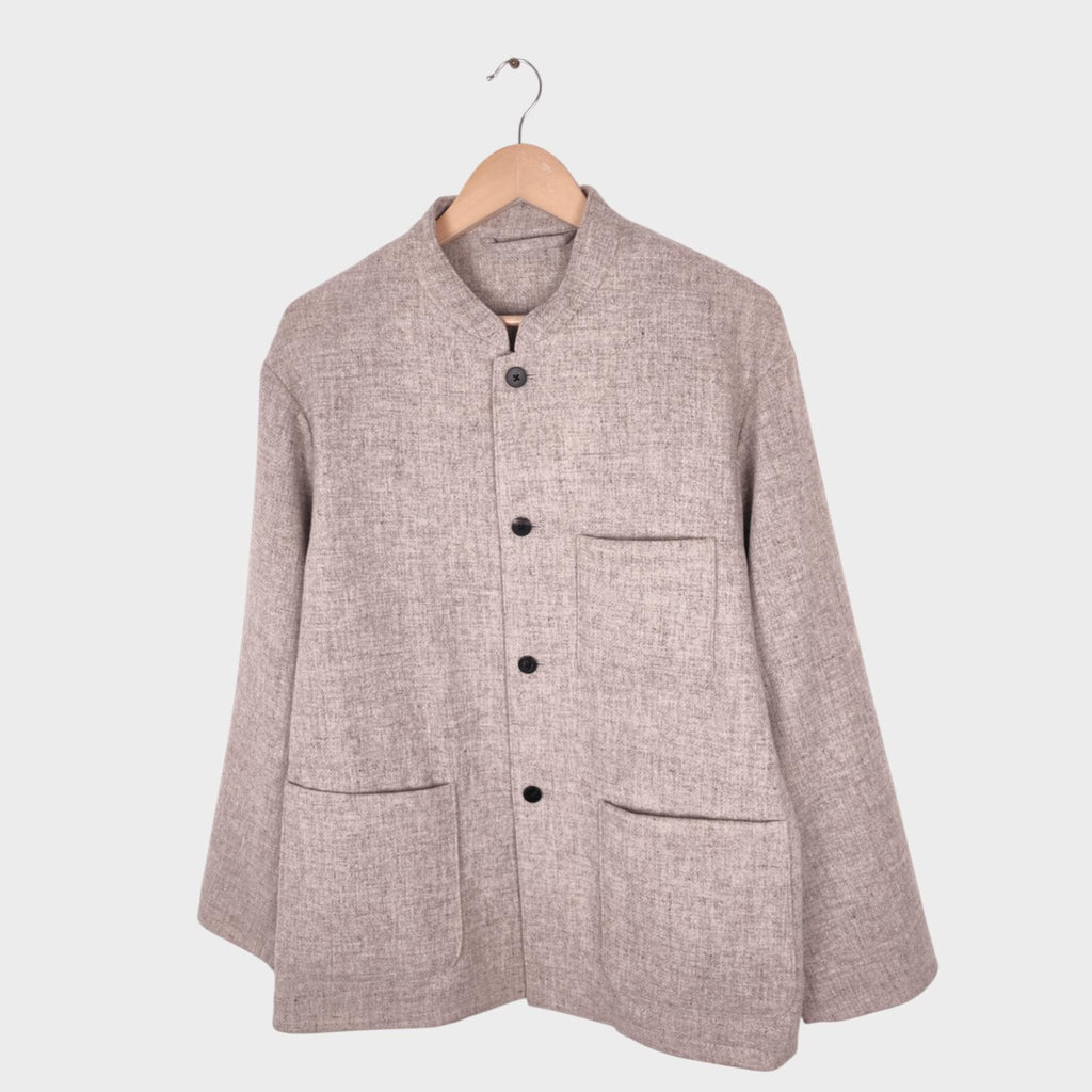 UNITED ARROWS Men's 100% Italian Merino Wool Mandarin Collar Chore Jacket