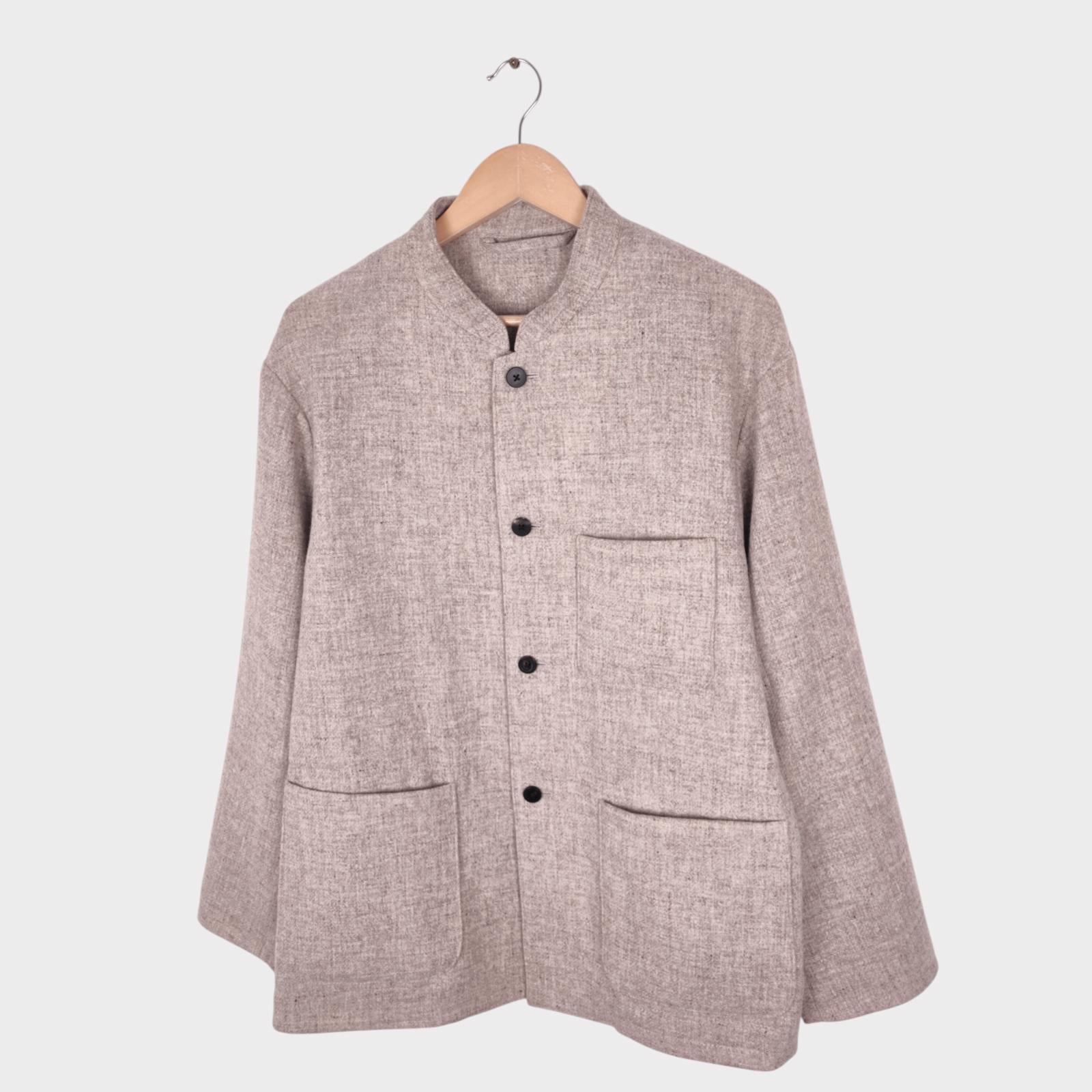 UNITED ARROWS Men's 100% Italian Merino Wool Mandarin Collar Chore Jacket