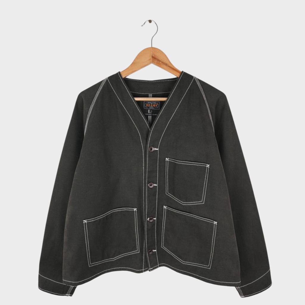 BEAMS PLUS Men's Dark Green Heavyweight Duck Canvas Cotton Engineer Chore Jacket