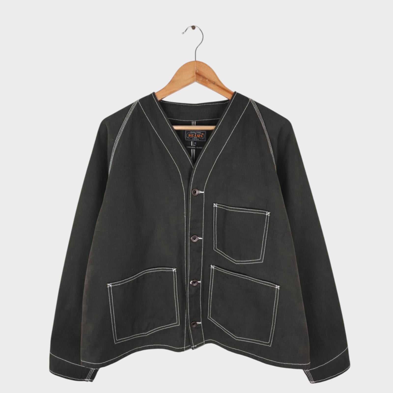 BEAMS PLUS Men's Dark Green Heavyweight Duck Canvas Cotton Engineer Chore Jacket