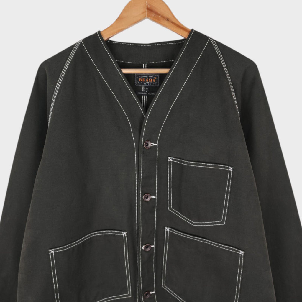 BEAMS PLUS Men's Dark Green Heavyweight Duck Canvas Cotton Engineer Chore Jacket