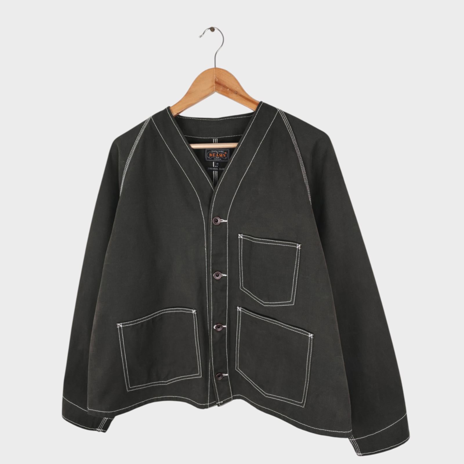 BEAMS PLUS Men's Dark Green Heavyweight Duck Canvas Cotton Engineer Chore Jacket