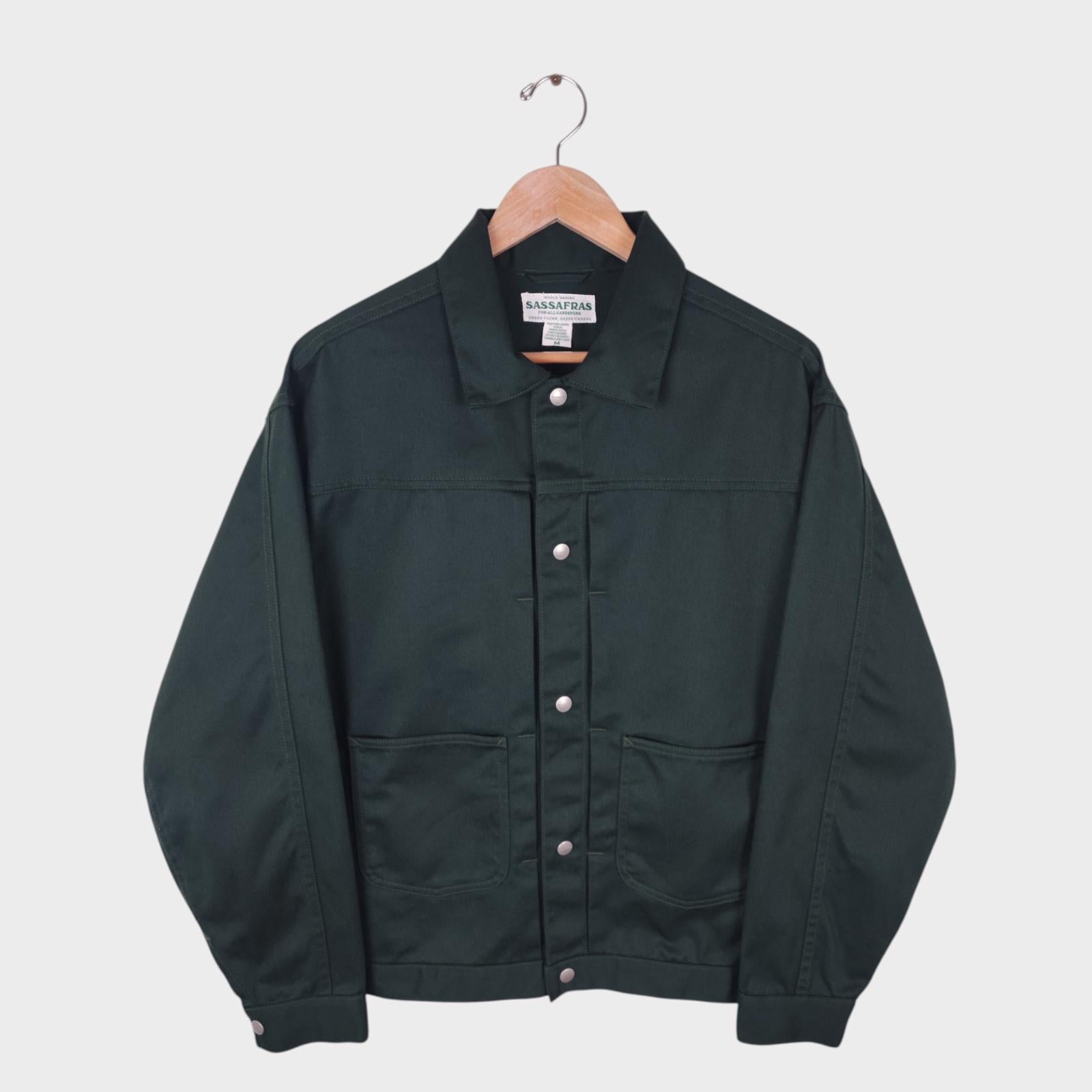 SASSAFRAS Men's Made in Japan Dark Green Gardener Trucker Jacket
