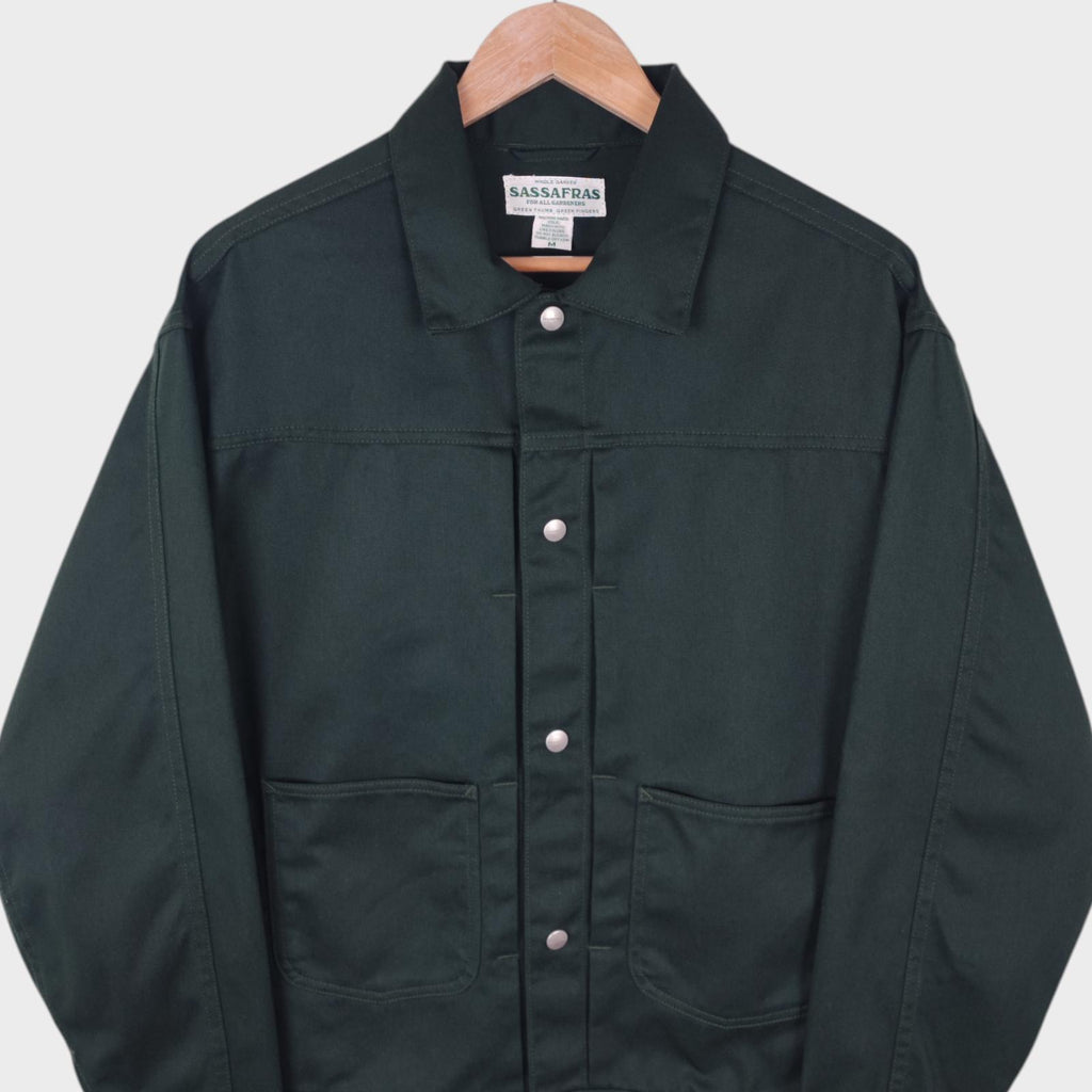 SASSAFRAS Men's Made in Japan Dark Green Gardener Trucker Jacket