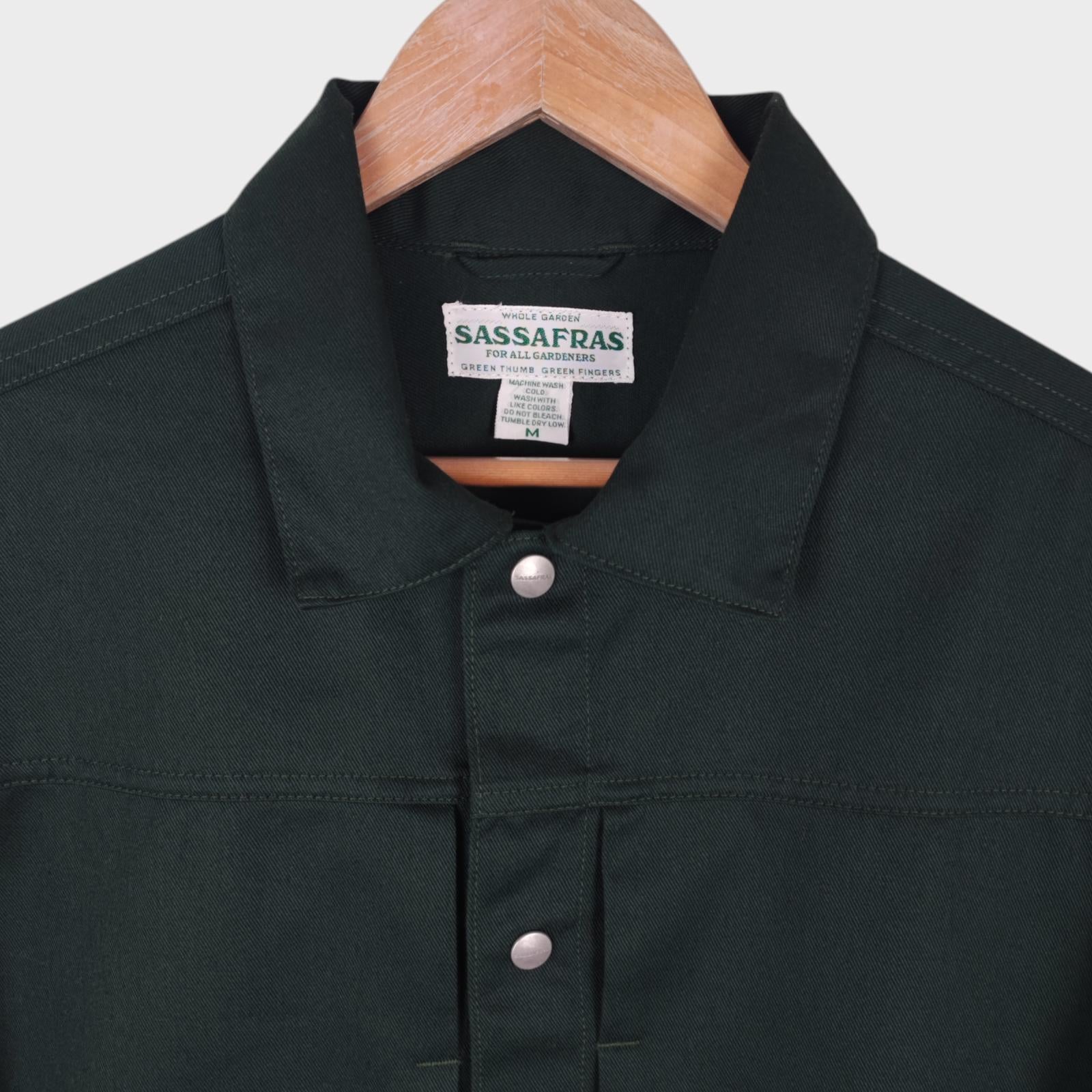 SASSAFRAS Men's Made in Japan Dark Green Gardener Trucker Jacket