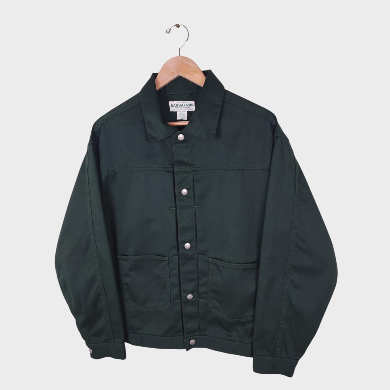 SASSAFRAS Men's Made in Japan Dark Green Gardener Trucker Jacket