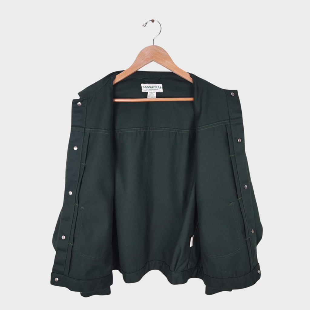 SASSAFRAS Men's Made in Japan Dark Green Gardener Trucker Jacket