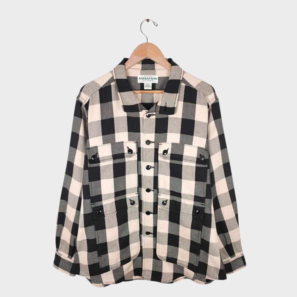 SASSAFRAS Men's Made in Japan Checked Heavyweight Twill Botanical Eagle Scout Jacket