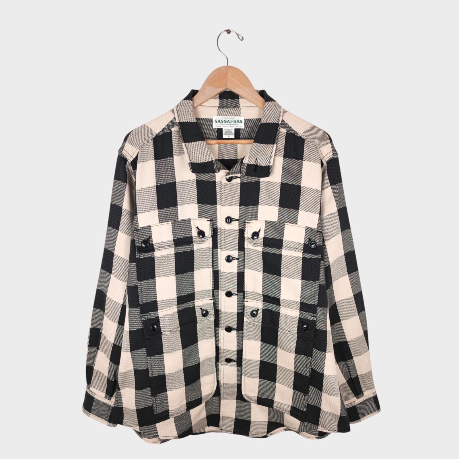 SASSAFRAS Men's Made in Japan Checked Heavyweight Twill Botanical Eagle Scout Jacket