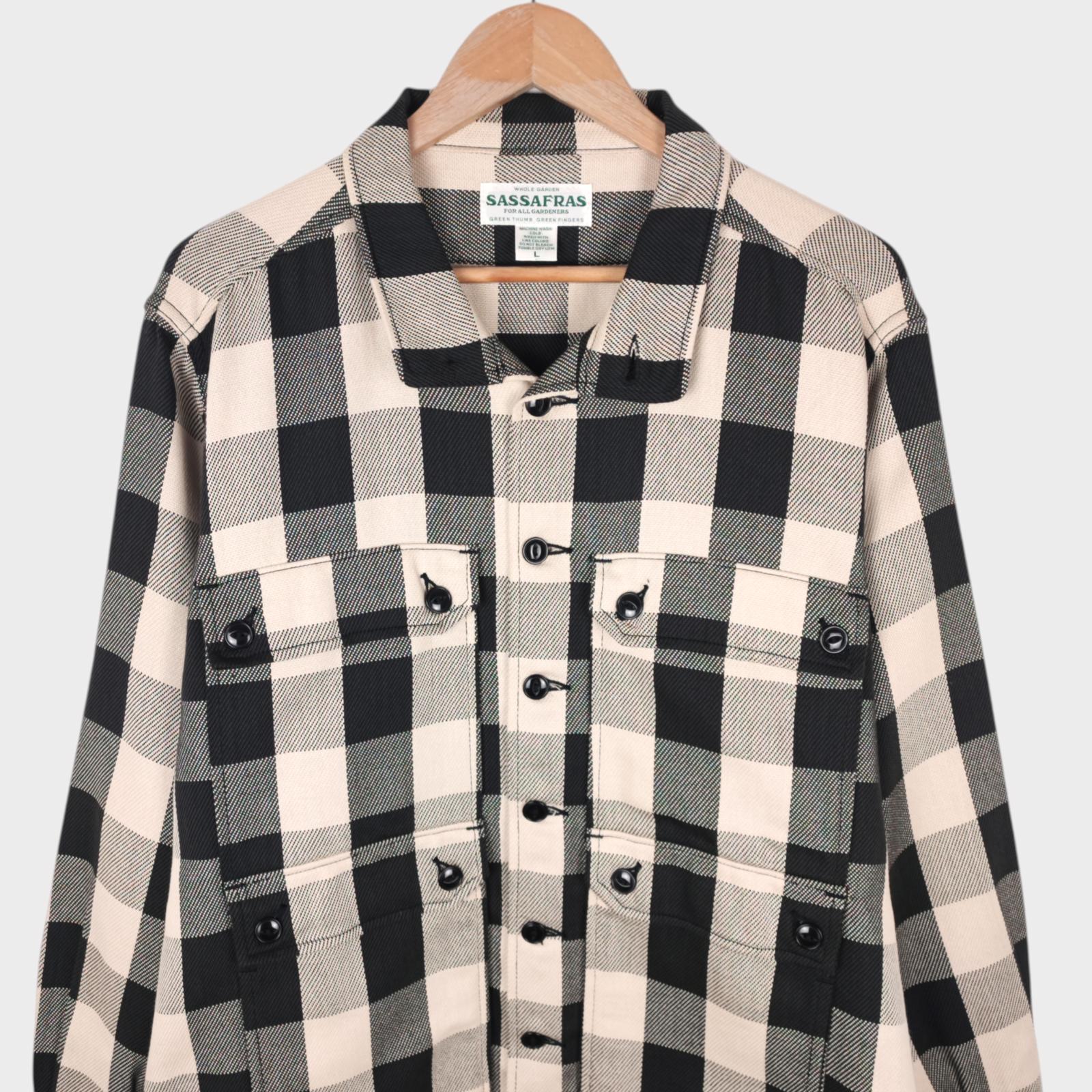 SASSAFRAS Men's Made in Japan Checked Heavyweight Twill Botanical Eagle Scout Jacket