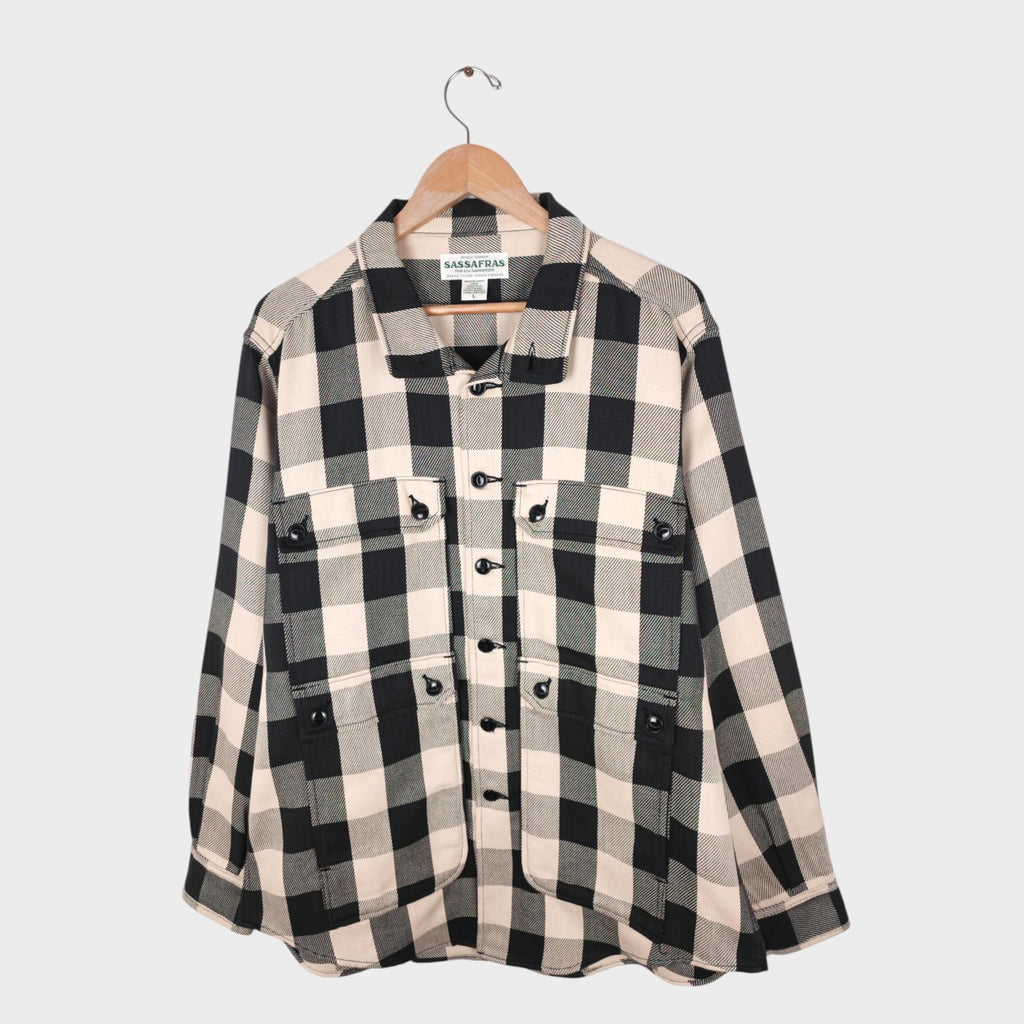 SASSAFRAS Men's Made in Japan Checked Heavyweight Twill Botanical Eagle Scout Jacket