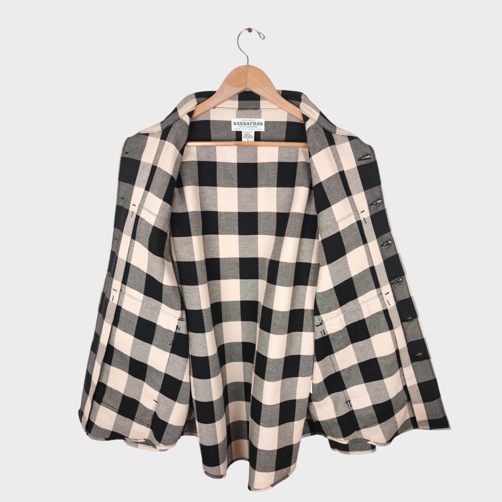 SASSAFRAS Men's Made in Japan Checked Heavyweight Twill Botanical Eagle Scout Jacket