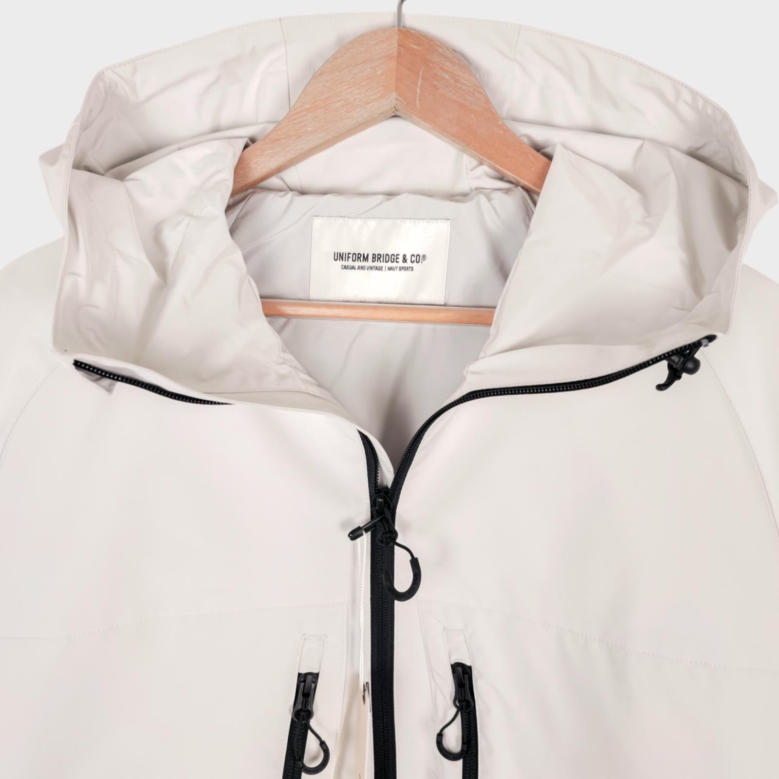 UNIFORM BRIDGE Men's Off-White Hooded Relaxed Fit Training Parka Jacket