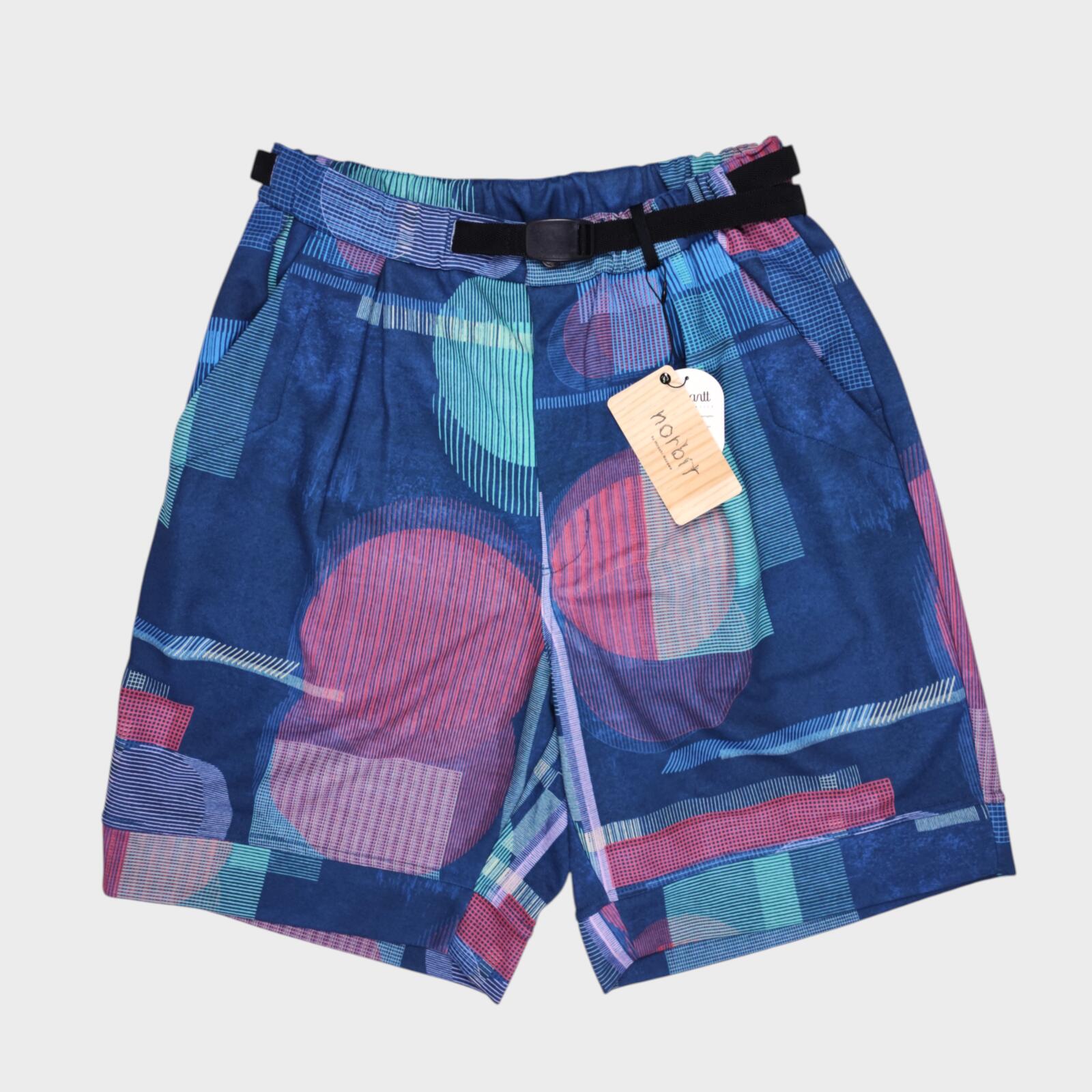 NORBIT BY HIROSHI NOZAWA Men's Blue Mid Century Camo Print Aloha Shorts