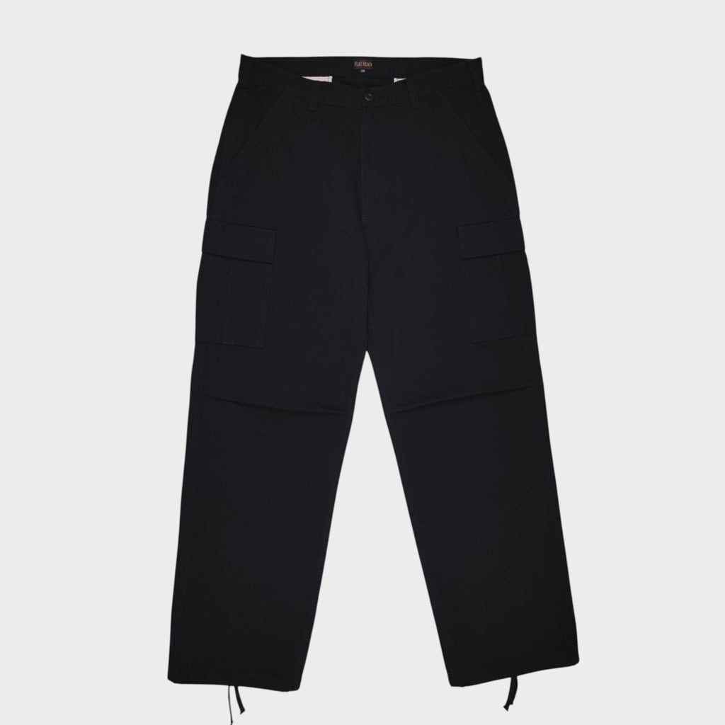 THE FLAT HEAD Men's Made in Japan Black Heavyweight Cotton Cargo Trousers
