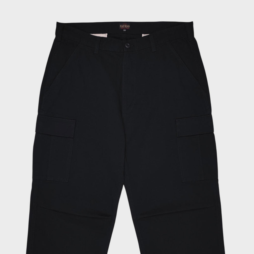 THE FLAT HEAD Men's Made in Japan Black Heavyweight Cotton Cargo Trousers