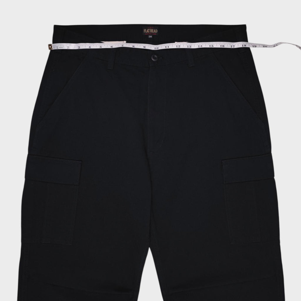 THE FLAT HEAD Men's Made in Japan Black Heavyweight Cotton Cargo Trousers