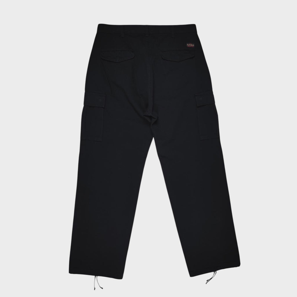 THE FLAT HEAD Men's Made in Japan Black Heavyweight Cotton Cargo Trousers