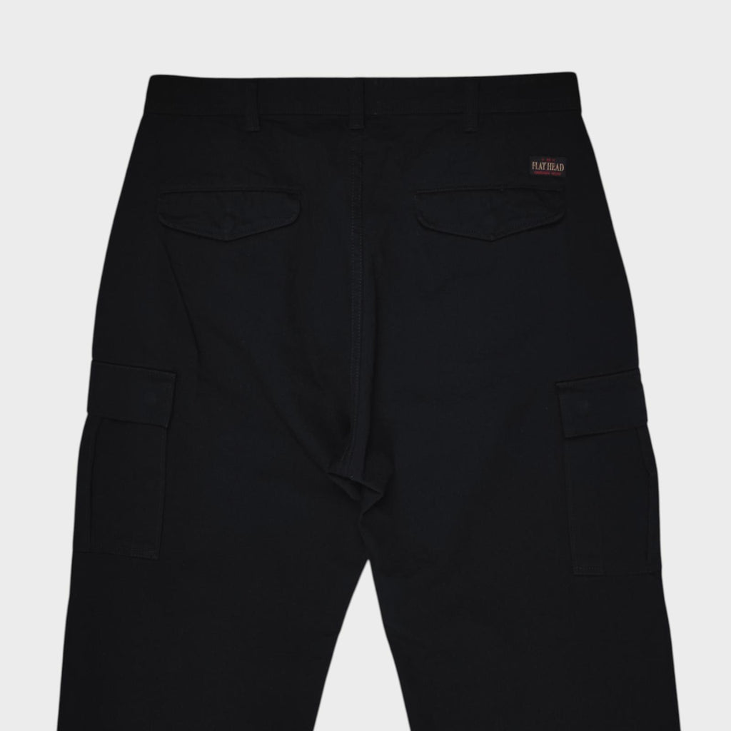 THE FLAT HEAD Men's Made in Japan Black Heavyweight Cotton Cargo Trousers