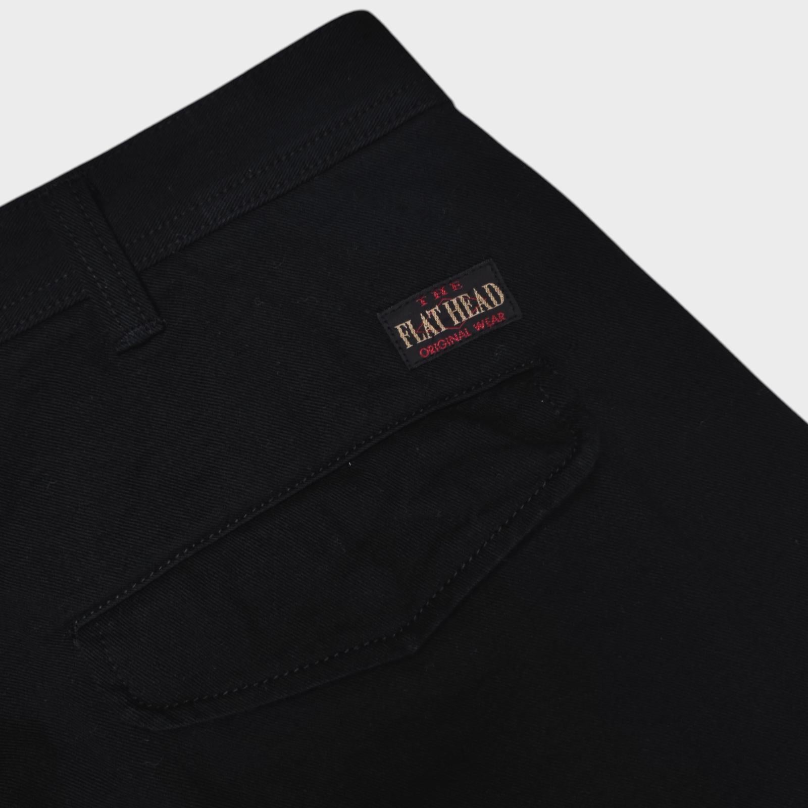 THE FLAT HEAD Men's Made in Japan Black Heavyweight Cotton Cargo Trousers