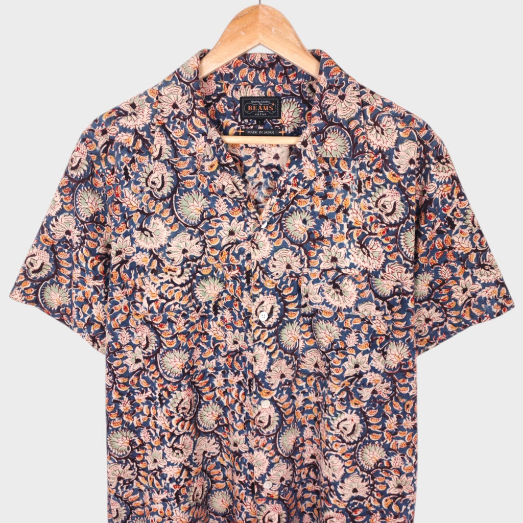 BEAMS PLUS Men's Made in Japan Floral Print Camp Collar Vacation Shirt
