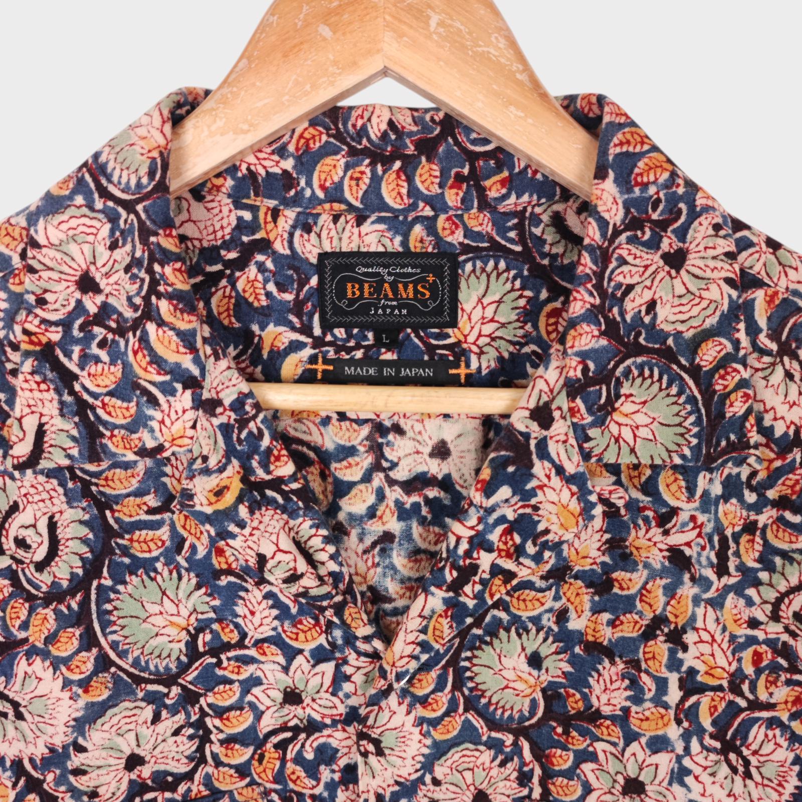 BEAMS PLUS Men's Made in Japan Floral Print Camp Collar Vacation Shirt