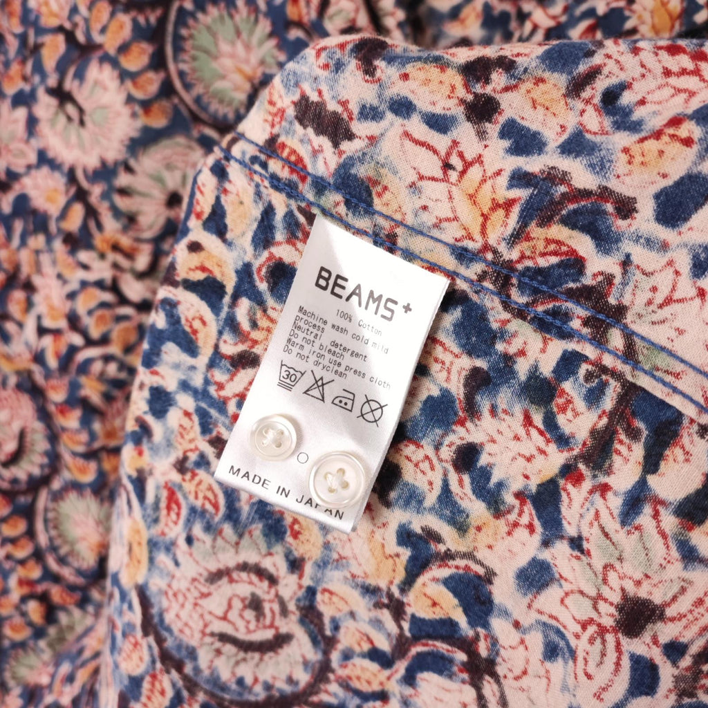 BEAMS PLUS Men's Made in Japan Floral Print Camp Collar Vacation Shirt