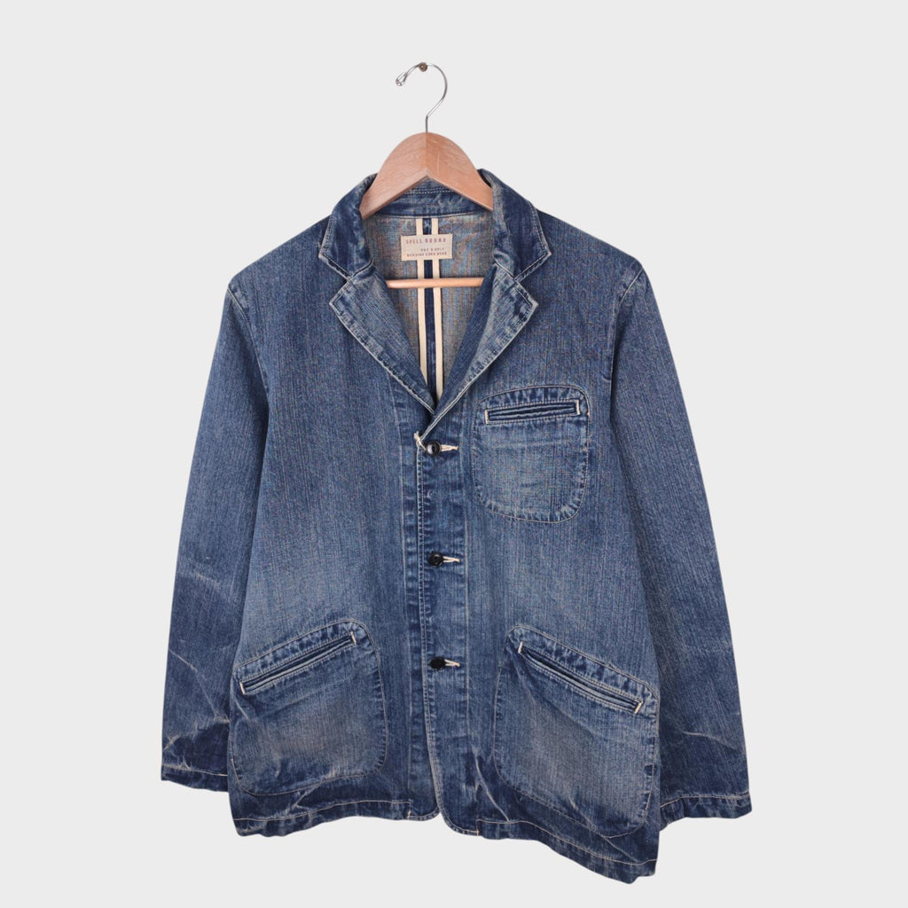 SPELLBOUND Men's Made in Japan Blue Distressed Denim Utility Chore Jacket