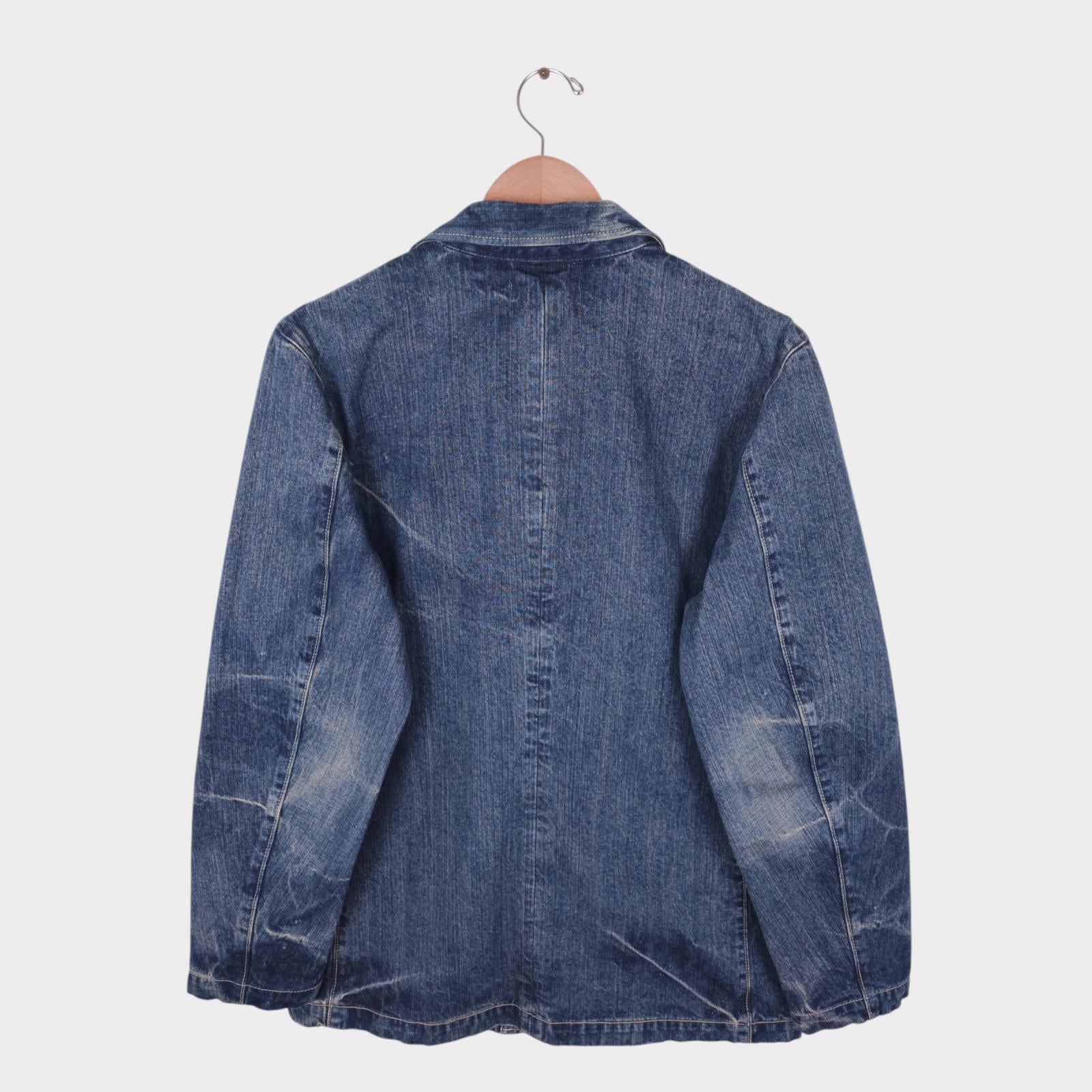 SPELLBOUND Men's Made in Japan Blue Distressed Denim Utility Chore Jacket