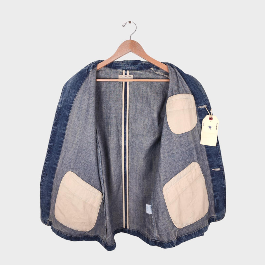 SPELLBOUND Men's Made in Japan Blue Distressed Denim Utility Chore Jacket