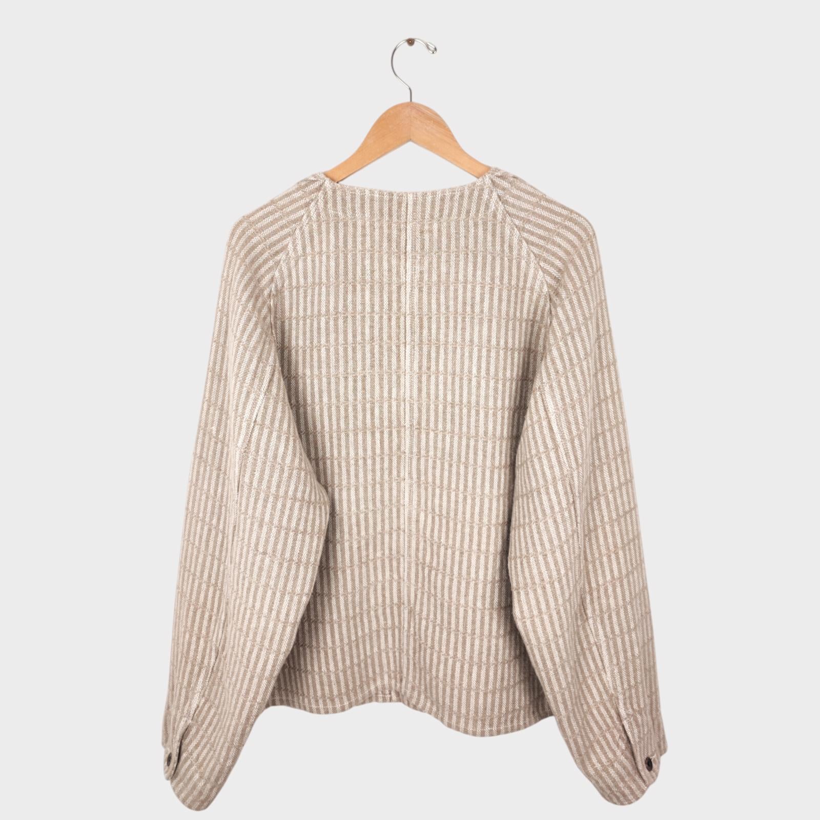 BEAMS PLUS Men's 100% Heavyweight Linen Hickory Stripe Engineer Chore Jacket