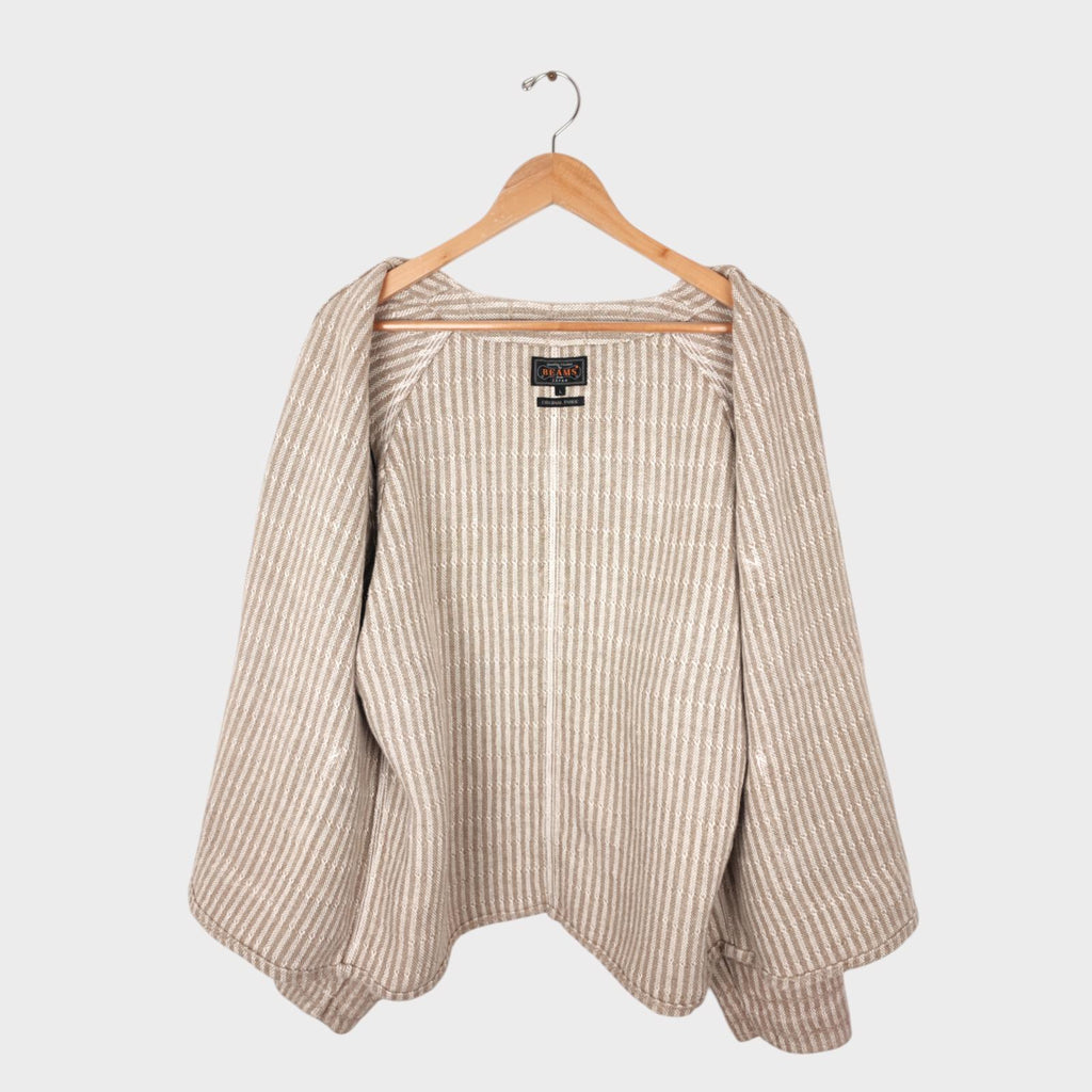 BEAMS PLUS Men's 100% Heavyweight Linen Hickory Stripe Engineer Chore Jacket