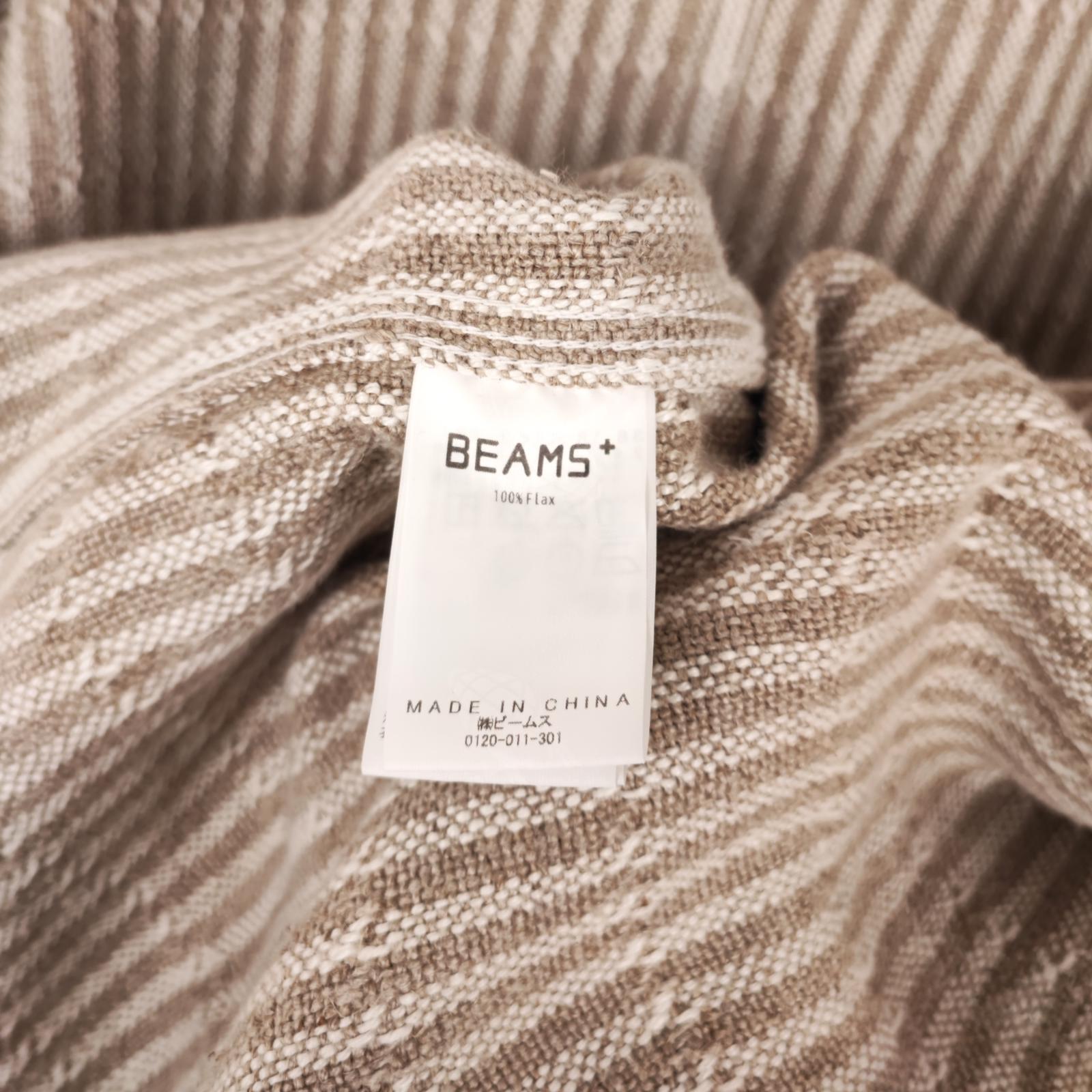 BEAMS PLUS Men's 100% Heavyweight Linen Hickory Stripe Engineer Chore Jacket
